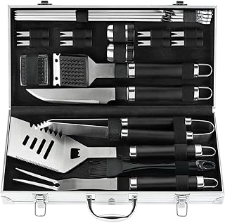POLIGO 22PCS BBQ Tools Set BBQ Accessories Stainless Steel Grill Set for Outdoor Barbecue Accessories BBQ Set Utensils in Aluminum Case - Premium BBQ Kit Ideal Christmas Birthday Gifts for Men Women