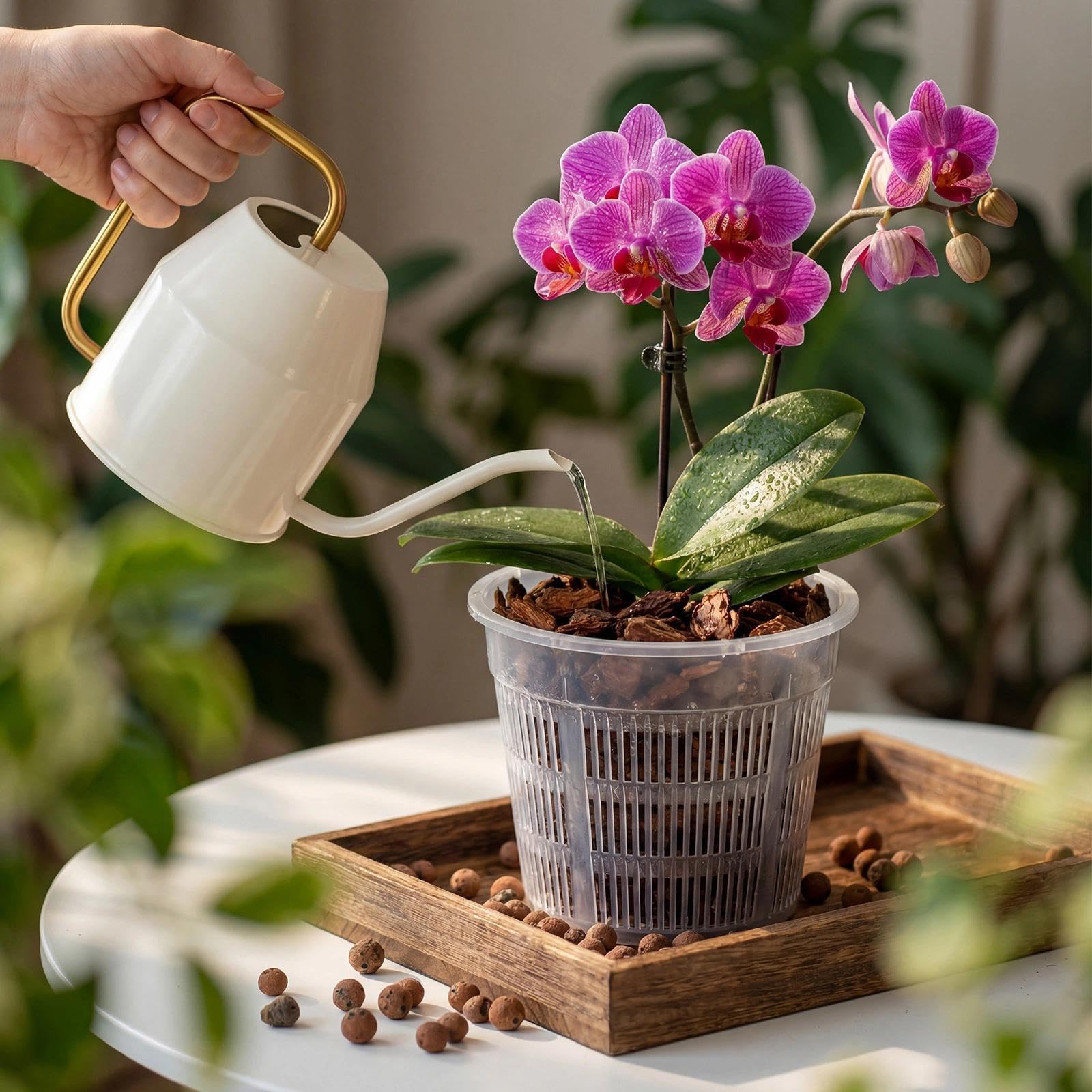 Set da 9 Vasi Trasparenti per Orchidee in Plastica, 11/14/16 cm con Foro di Drenaggio, Vasi per Piante da Interno, Fioriere, Balcone e Giardino, Cachepot per Orchidee e Piante da Appartamento