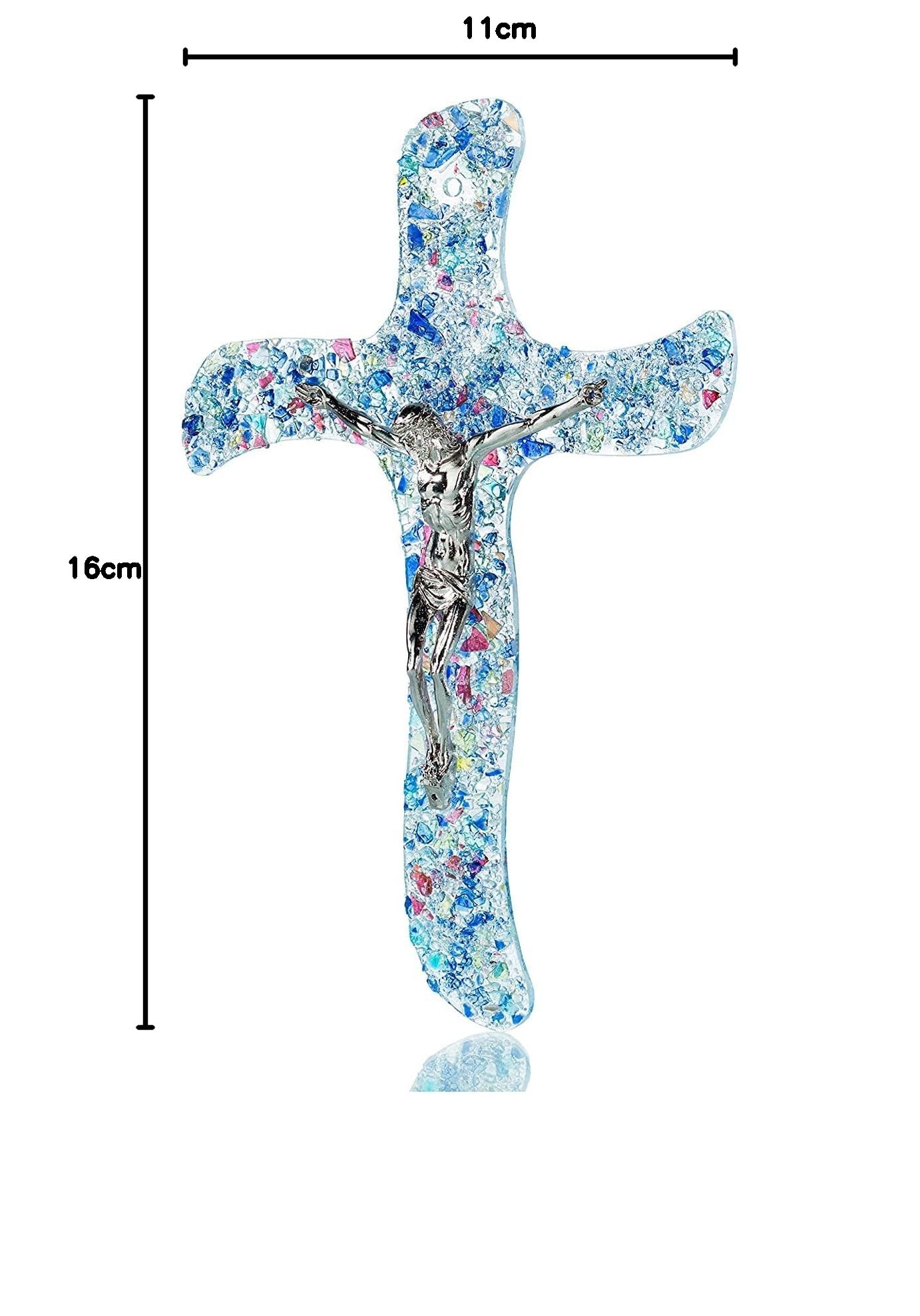 Sospiri Venezia Crocifisso in Vetro di Murano Decorato Croce Religiosa da Parete Oggetti Venezia Idea Regalo Made in Italy (cm 17x26)
