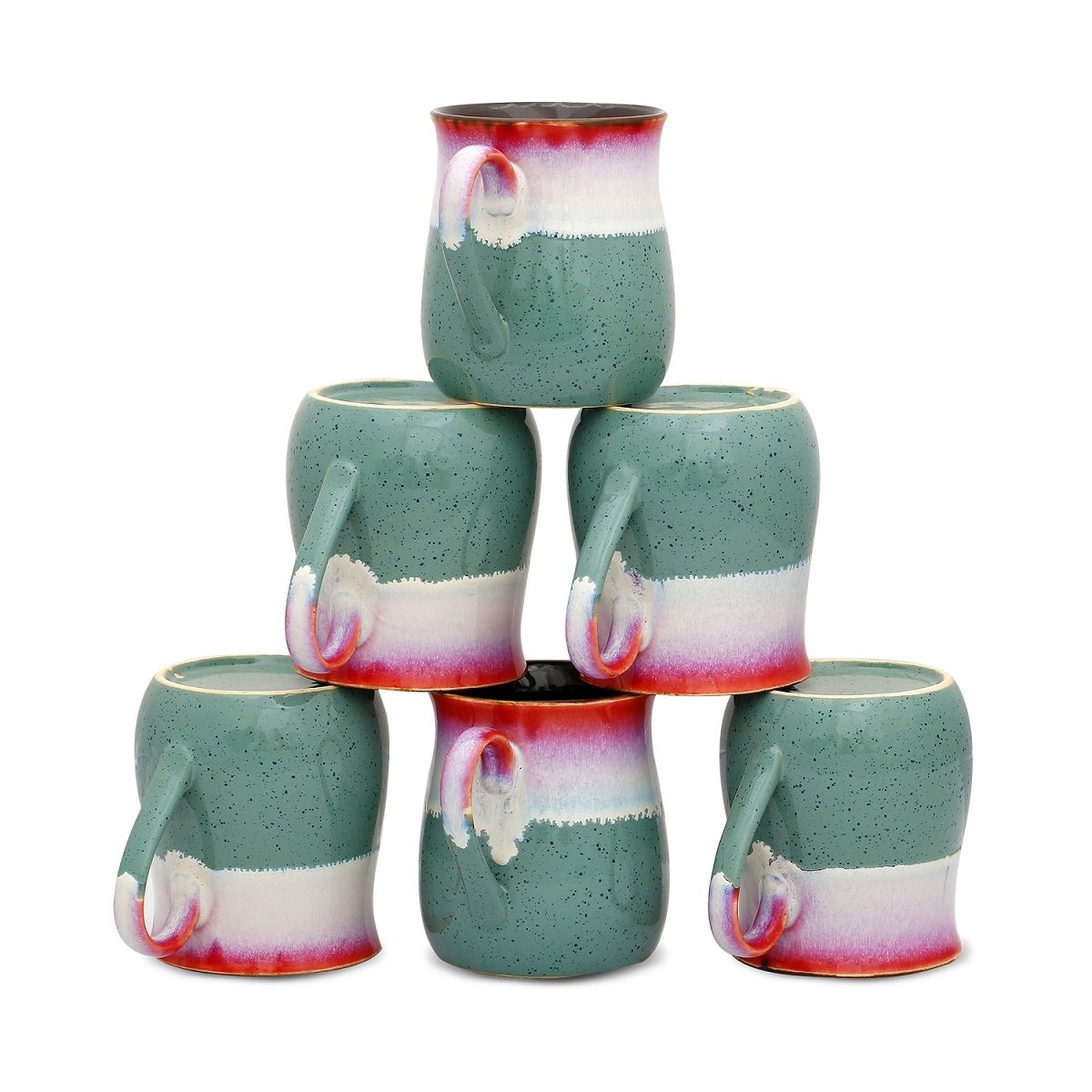 Caffeine Ceramic Handmade Multicolor Studio Tea Cups (Set of 6)
