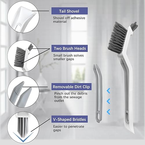 Miniatura 3 de AKOFIC Paquete de 6 cepillos de limpieza de huecos, cepillo de cerdas duras y cepillo limpiador de lechada 3 en 1, cepillo limpiador de juntas en