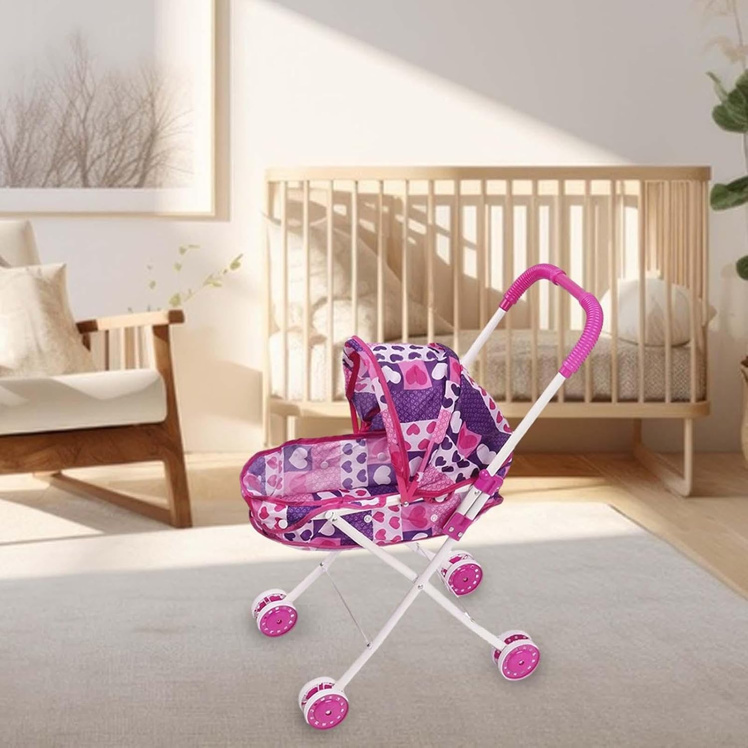 Simulation Stroller Miniature Scene Model Accs Pretend Play Stroller Mini Pushchair with Foldable Function and Smooth Edges Suitable for Role Pla, Style B