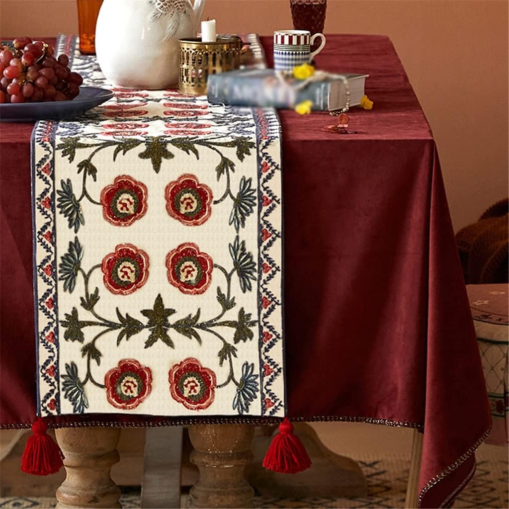 Wool Embroidered Table Runner Wedding Coffee Table Cloth American TV Cabinet Cover Cloth (Color : A, Size : 35 * 205cm)