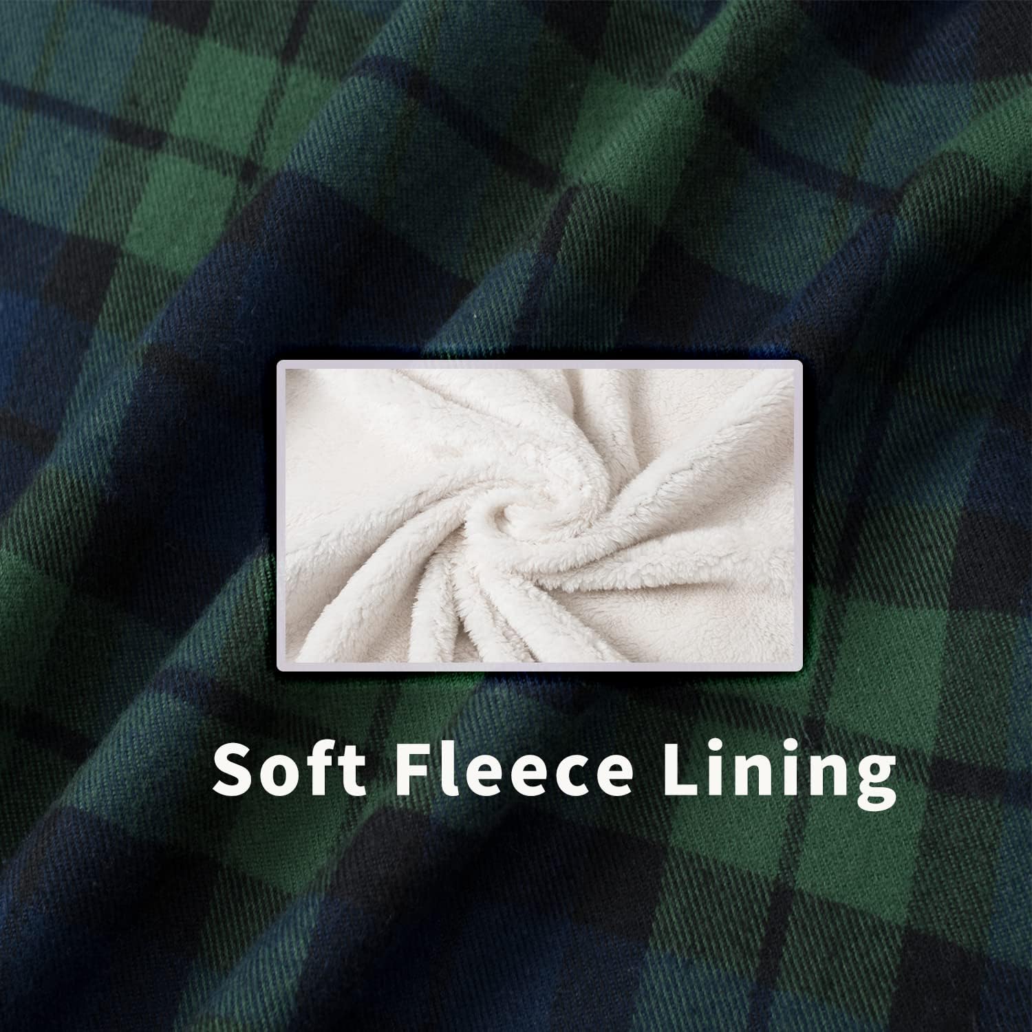 TACVASEN Men's Fleece Flannel Plaid Shirt Jacket Soft Sherpa Lined Cotton Casual Thickened Button Down Coat With Pockets
