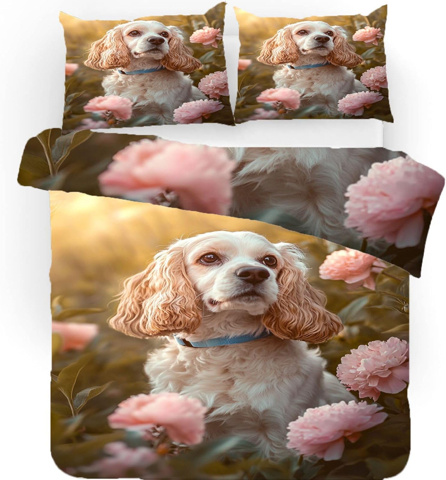 Zestaw pościeli na kołdrę Cocker Spaniel w rozmiarze king size, z zapięciem na zamek błyskawiczny, zestaw pościeli dla dzieci, miękka, hipoalergiczna poszewka na kołdrę z mikrofibry, 230 x
