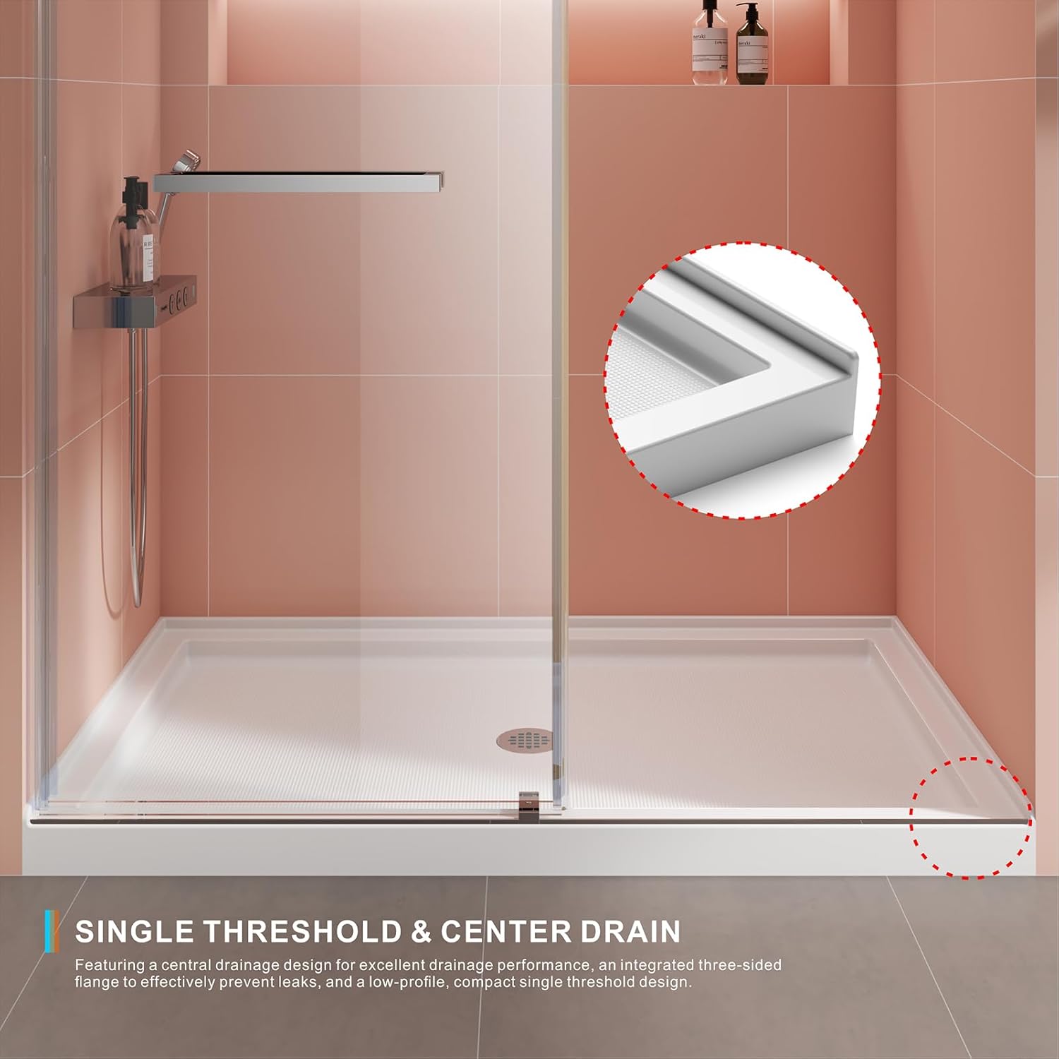Shower Base L 60'' x W 36'' x H 3-7/8'', Center Drain Location Rectangle Acrylic Shower Pan, Single Threshold 3-Wall Alcove Shower Floor (Drain Not Included)