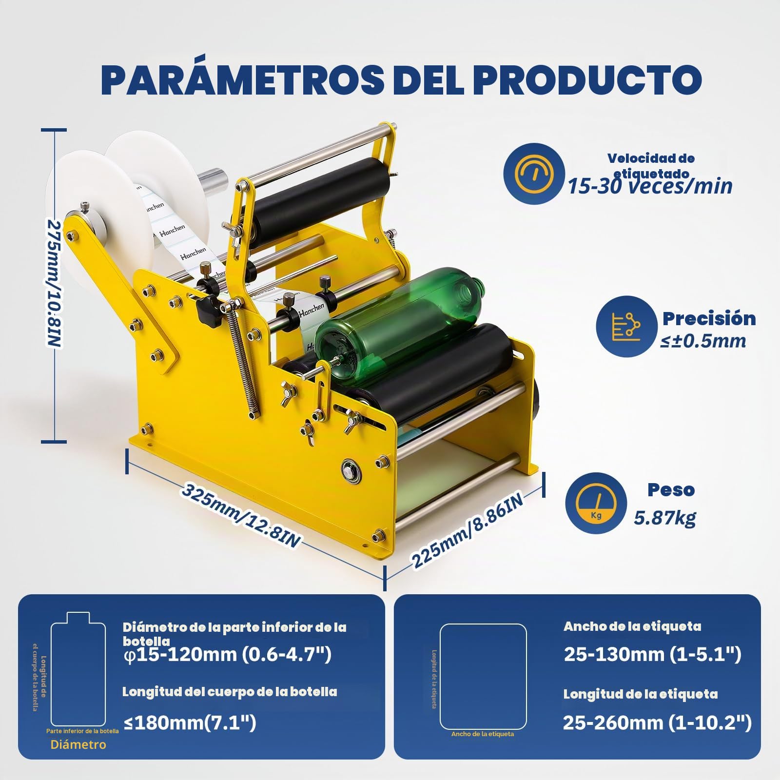 Hanchen Máquina etiquetadora manual de botellas redondas MT-30 para ancho de 10-110 mm, longitud de 10-300 mm (con asa)