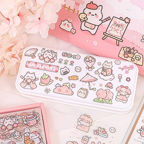 Miniatura 4 de Doraking Calcomanías Kawaii de animales lindos para diario, álbumes de recortes, calcomanías de flores transparentes de vinilo para botella de agua