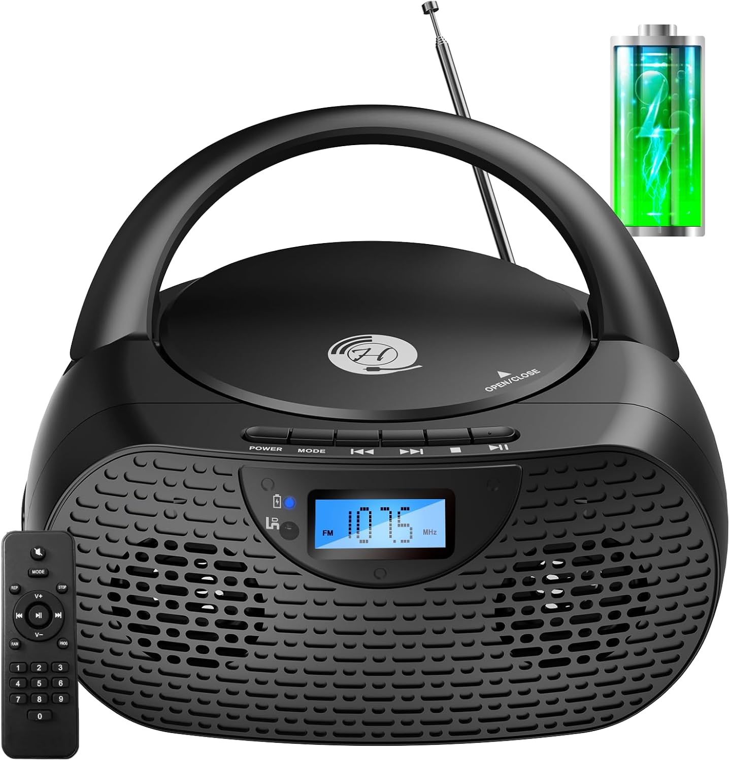 Hernido Portable CD Player, Bluetooth CD Boombox with FM Radio, Remote