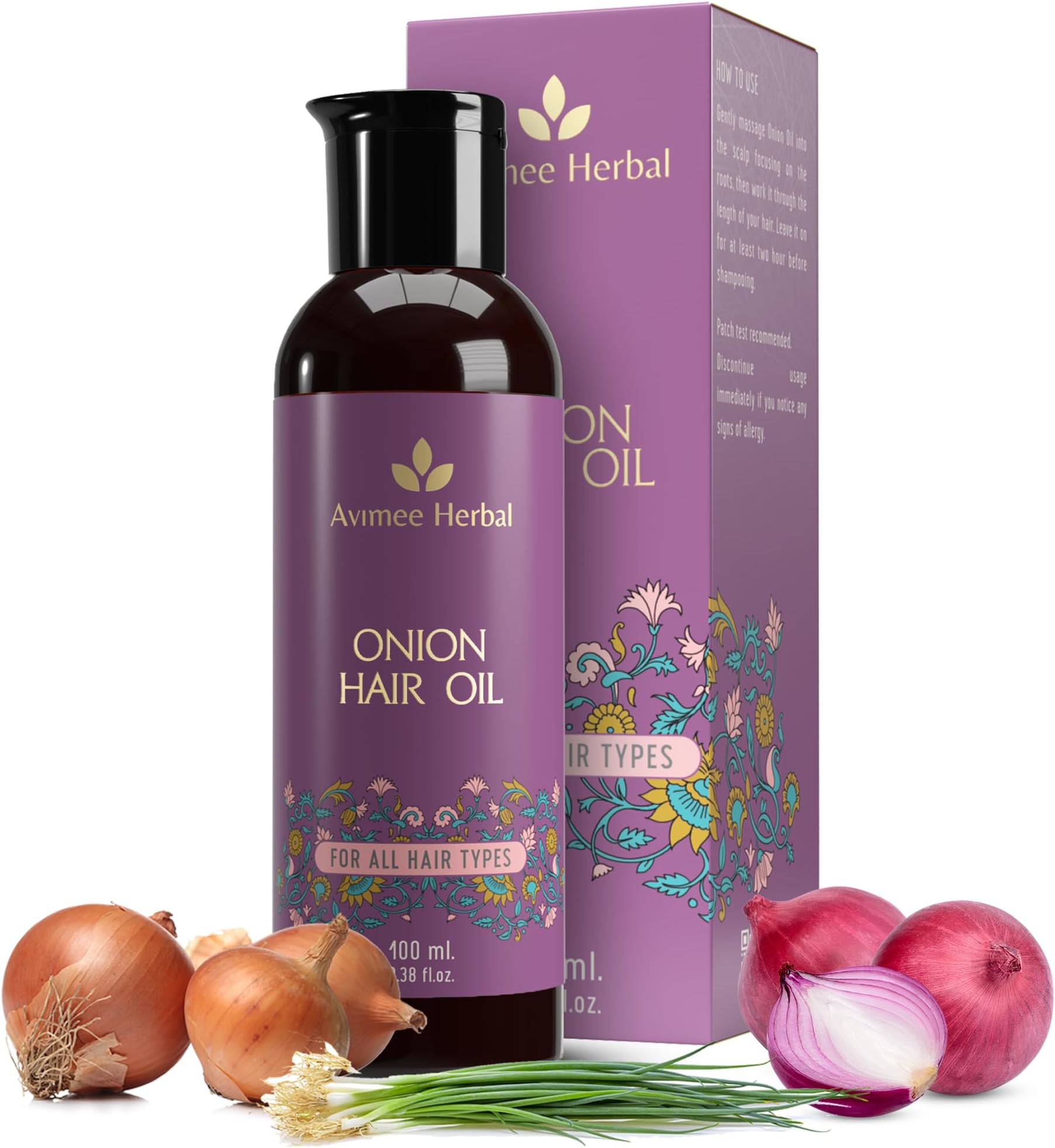 AVIMEE HERBALKeshpallav Onion Hair Oil | For Long & Strong Hair | With Red, Black, Yellow & Green Onion Seed Oil | Mineral Oil & Fragrance Free | 100 ml