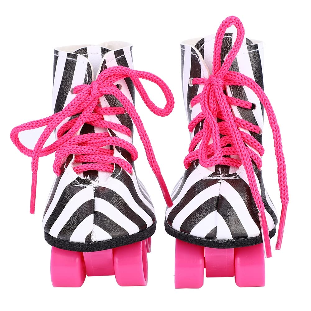 Generic Scarpe da Skate a Rotelle per Bambole Alla Moda da 18 Pollici Accessorio per Bambole Leggero di Alta qualità per Giocattoli per , Rosa (Strisce nere)