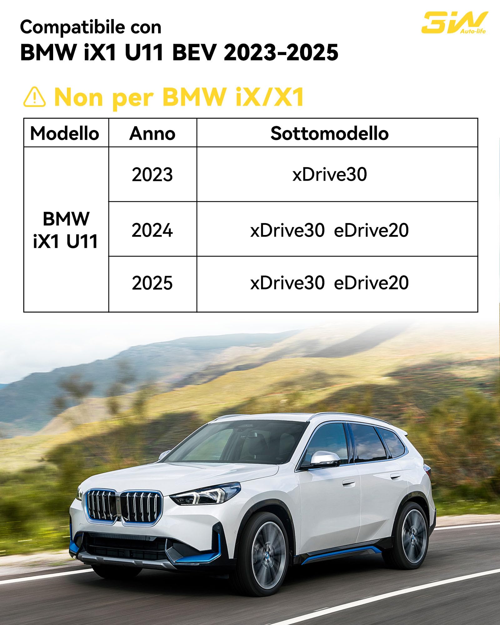 3W Set 4 di Tappetini per BMW IX1 U11 2023-2025 2026(Compatible con X1 U11 xDrive25e PHEV) in Thorex™ e Tappetino su Misura, Facile da Pulire Tappeti Resistente e Tappeto Antiscivolo(non per iX/X1)