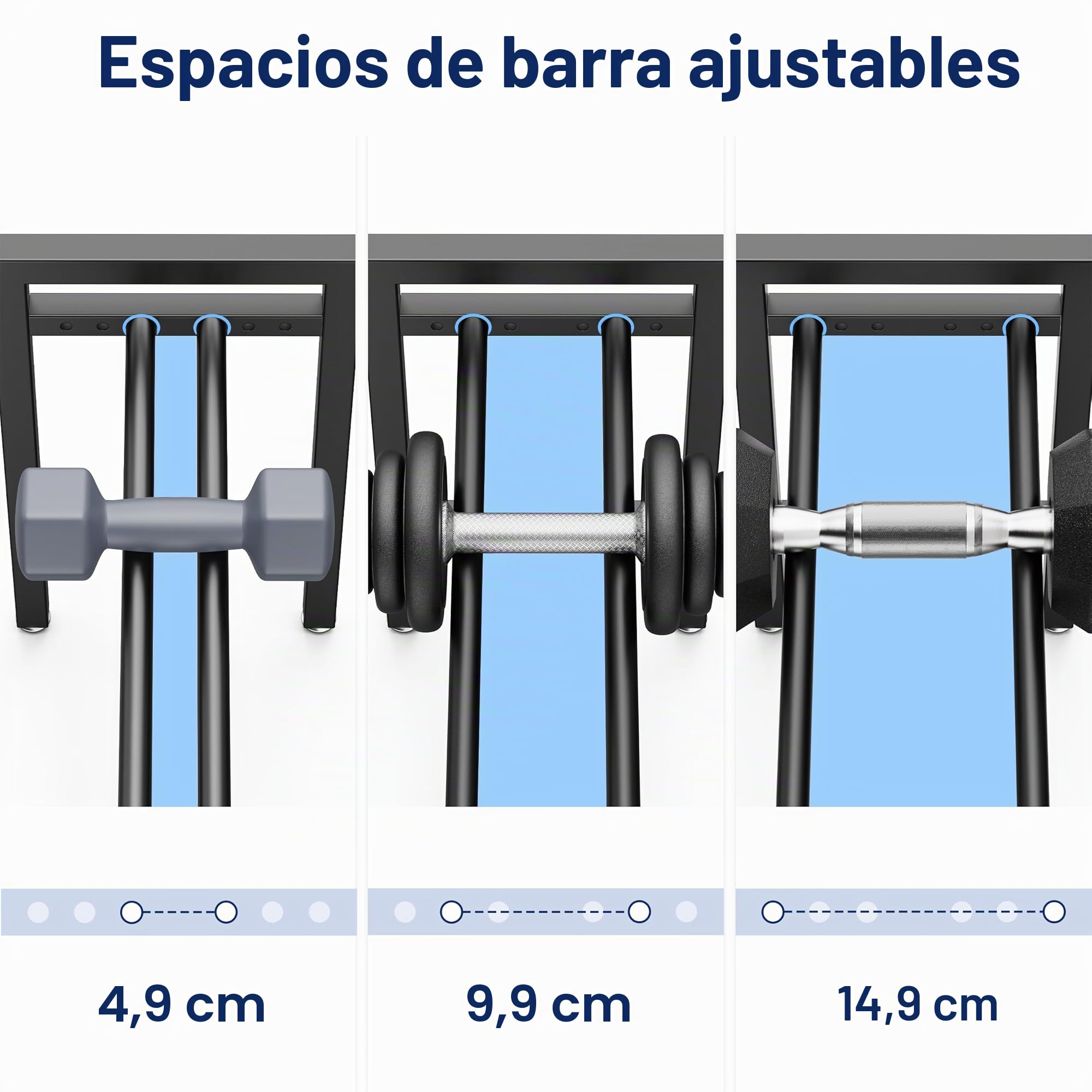 Estante para mancuernas de 2 niveles, 20 pulgadas, espacio ajustable, capacidad de 400 libras, para pesas rusas en casa o gimnasio (solo bastidor)