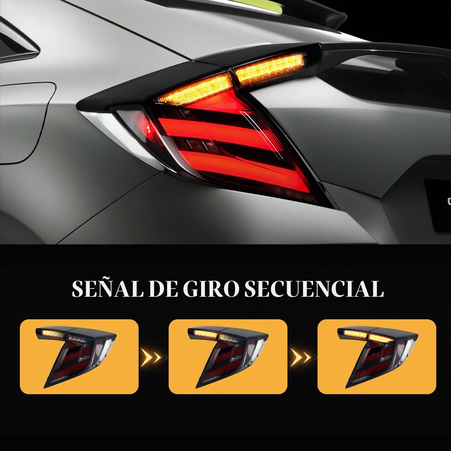 Archaic LED Luces traseras compatibles con 10th Honda Civic Type R Hatchback FK7 FK8 2016-2020, con señal de giro secuencial, animación DRL, par