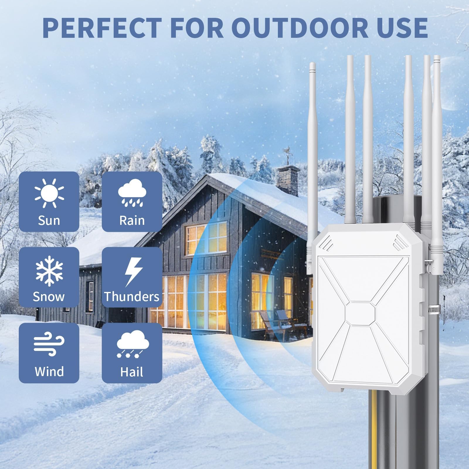 AX3000 Ripetitore WiFi 6 da Esterno, Dual Band fino a 3000Mbps, Access Point Outdoor IP67 Waterproof con PoE, 6 Antenne ad Alto Guadagno, Copertura WiFi Lunga Distanza per Giardino Camper Garage