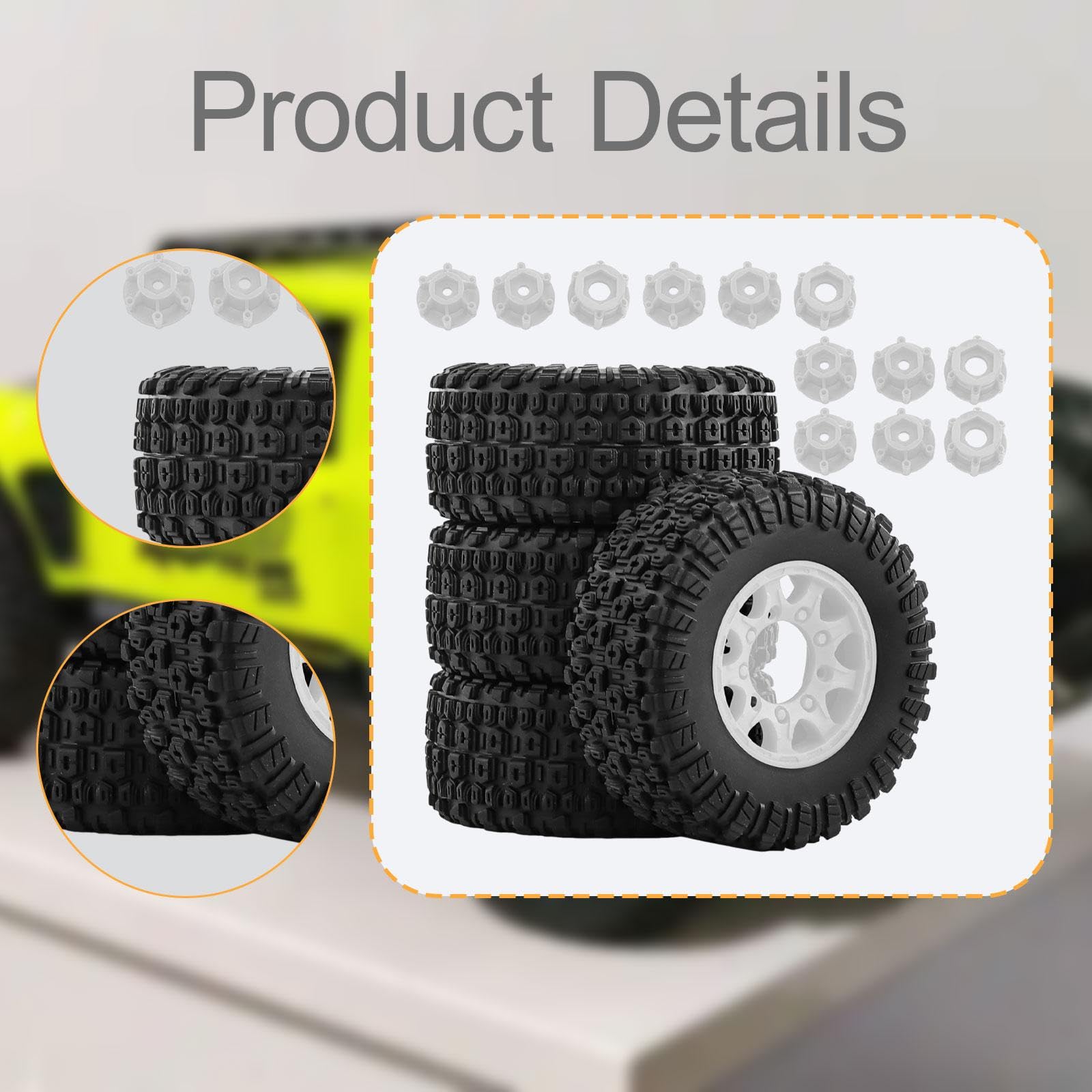 4 Pezzi Ruote Auto Giocattolo Gomme Ricambio Componente Robusto Montaggio Semplice Materiale Gomma Durevole Adatti a Modellismo Veicoli Elettrici, Bianco