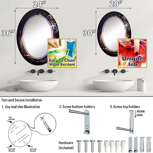 Miniatura 4 de DesignQ Espejo de tocador abstracto de geoda de mármol morado II, espejos de baño, espejos de pared para sala de estar, dormitorio, espejo ovalado,