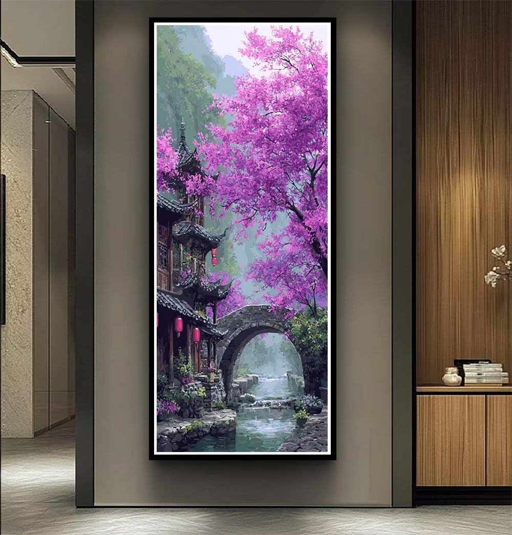 Landscape Diamond Art Kits Adults Large 5D Stone Bridge Diamond Painting Kits, DIY Full Drill Crystal Art Craft Rhinestone Embroidery Cross Stitch for Adults 39.4x78.7 Inch/100x200 cm -LR1152