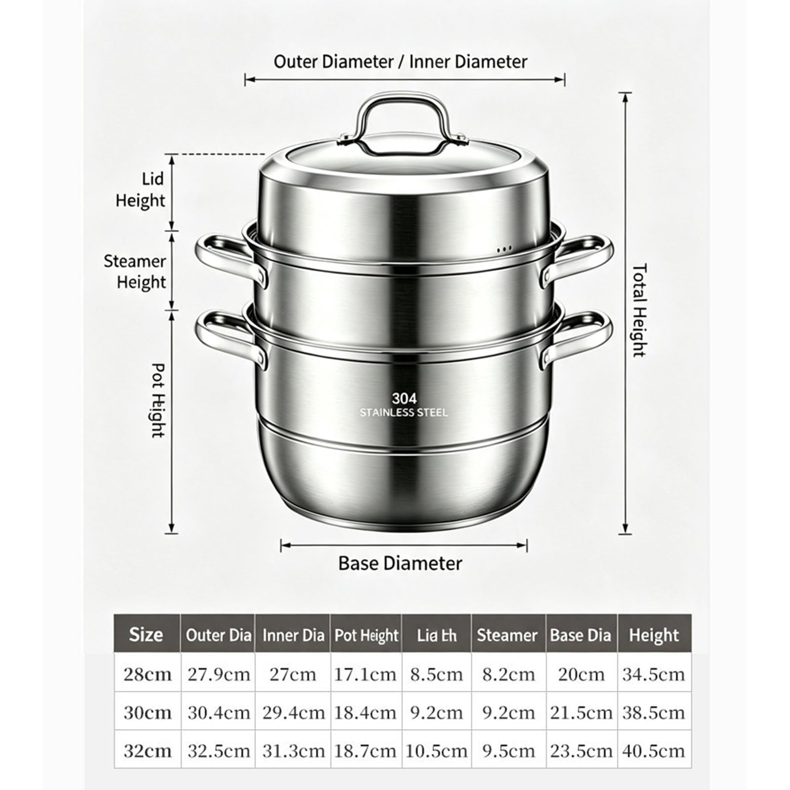 Stapelbarer mehrstöckiger Dampfgartopf aus Edelstahl | Kompatibel mit Induktions-Gasherden for das tägliche Kochen mit der Familie(32cm)