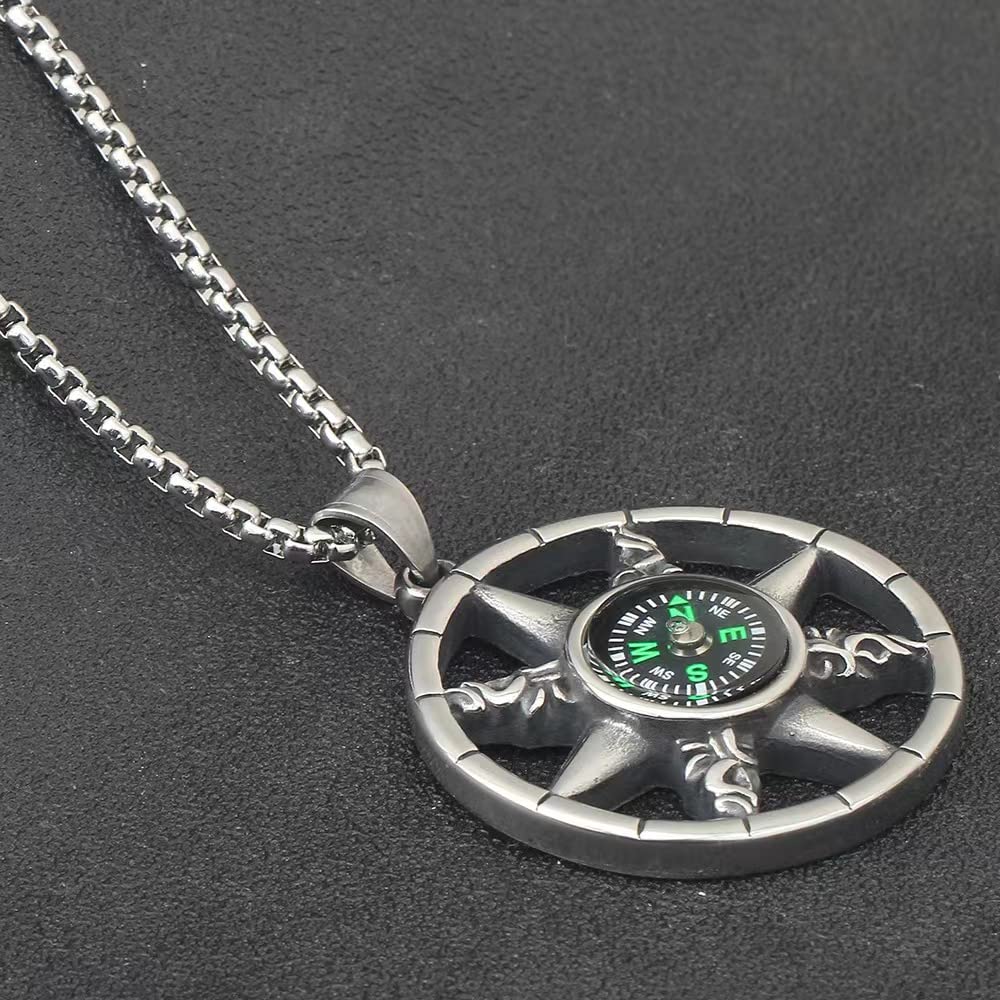 SUYGGCK Collana Necklace A Ciondolo della Bussola Marinaio Uomini da 60 Cm Donni di Gioielleria di Gioielli di Gioielli-Silver