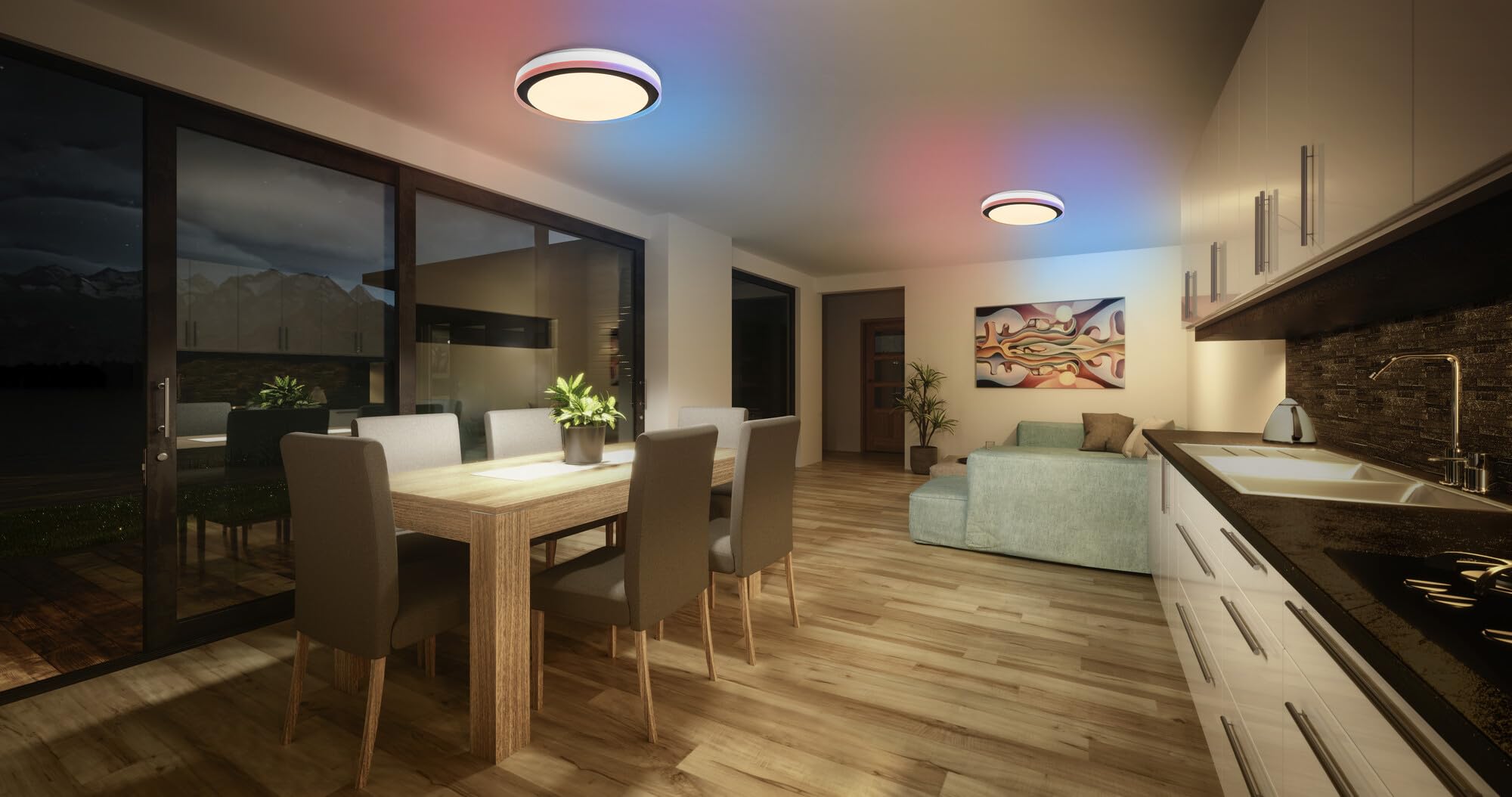 LEDVANCE SMART + WIFI Plafón LED, blanco/negro, 32W, 3400lm, función de luz blanca, regulable, efecto Magic-RGB, larga vida útil, fácil instalación, 2700-6500K