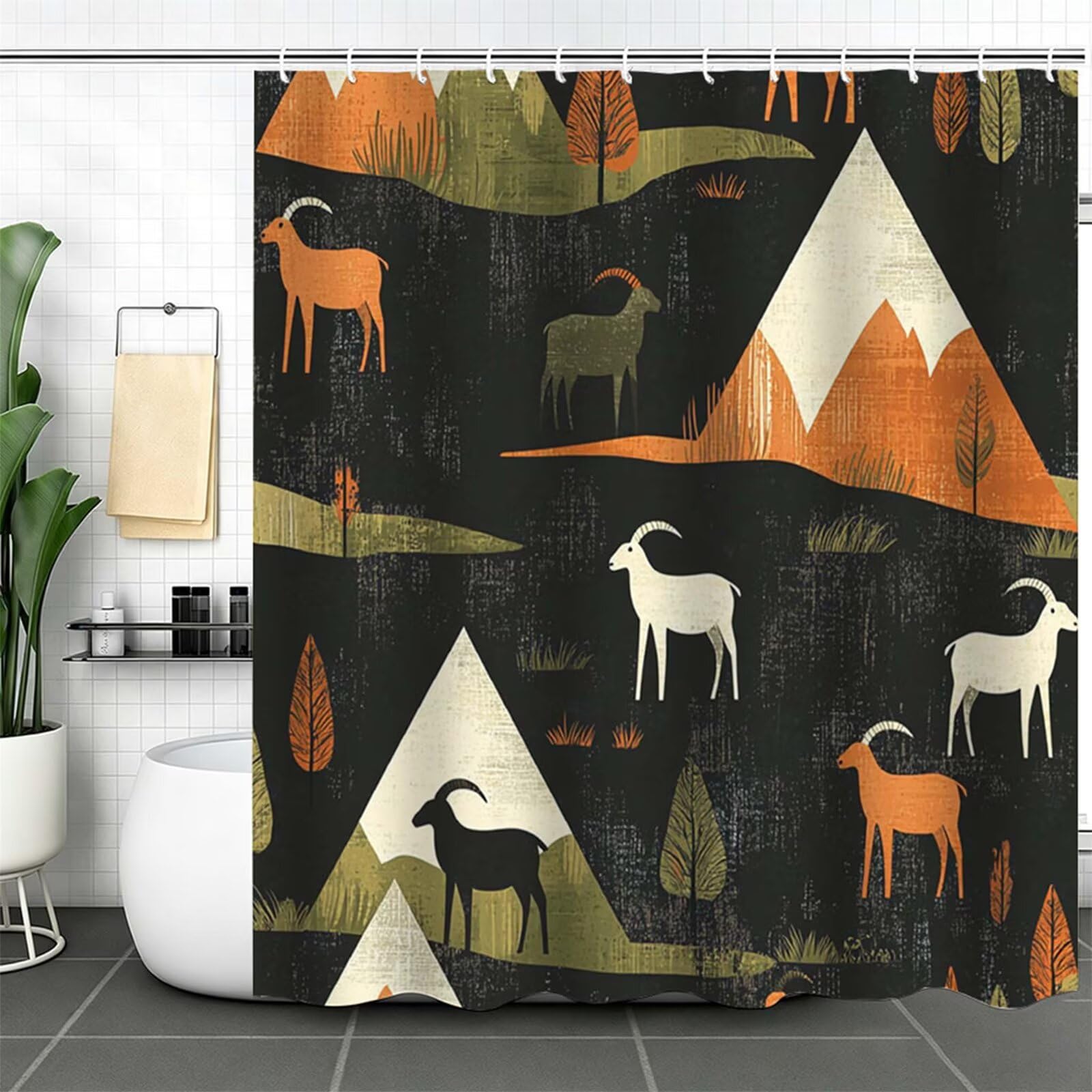 colore senape Tenda Doccia 230x180cm, Tenda per Doccia Tessuto Poliestere Impermeabile Asciugatura Rapida con 12 Anelli, Tende Finestra Bagno e Vasca Pieghevole Shower Curtain animale J-416