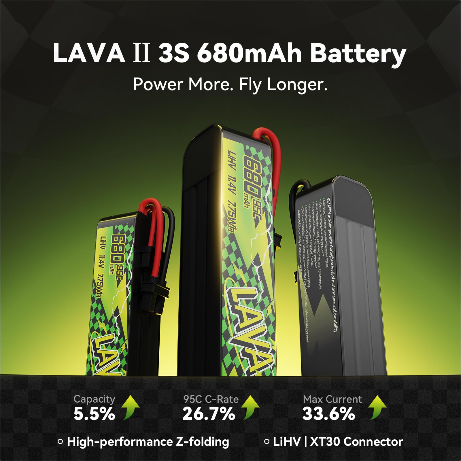 BETAFPV Lava II 3S 680mAh 11.4V 95C LiHV Battery XT30 JST-XH2.54 for Brushless Whoop Drone Quadcopter