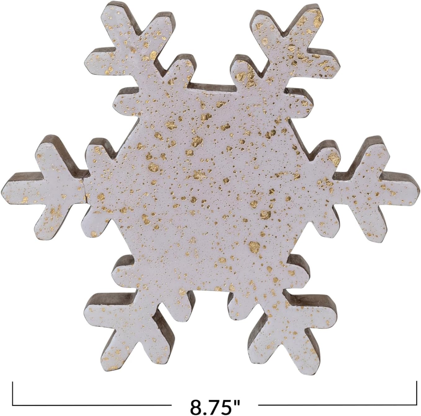 Creative Co-Op Handmade Enameled Mango Wood Snowflake with Gold Splatter, Cream and Gold
