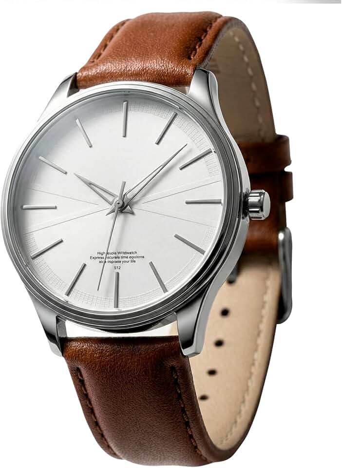 Relógio Masculino Analógico Com Pulseira de Couro Marrom Cor Prata Resistente à Água De Luxo Social Casual Moderno Importado Minimalista 43mm Quartzo