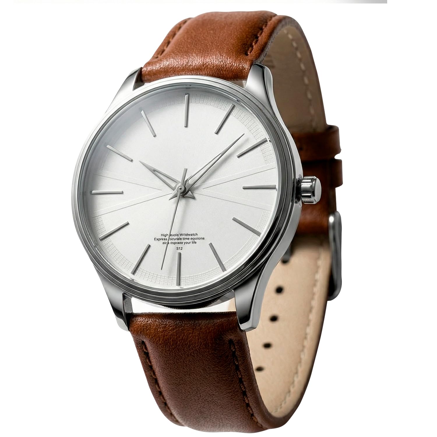 Relógio Masculino Analógico Com Pulseira de Couro Marrom Cor Prata Resistente à Água De Luxo Social Casual Moderno Importado Minimalista 43mm Quartzo GRUPO FIRST SHOP