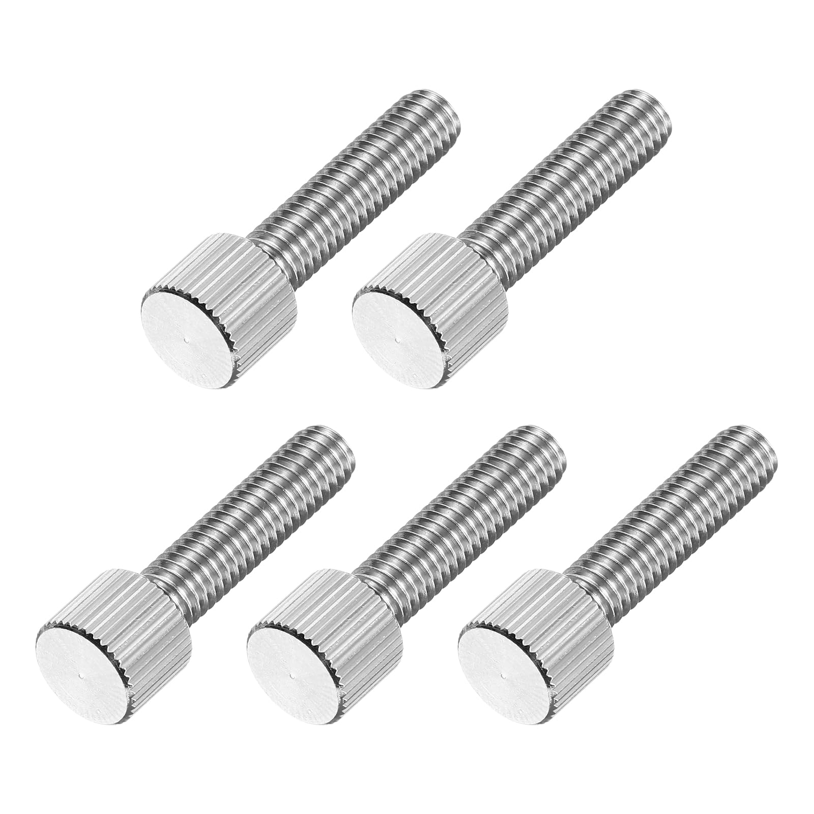 sourcing map 5 Pcs M6 x 25mm Knurled Thumb Screws, 304 Stainless Steel Flat Head Knurled Fully Threaded Thumbscrew Bolts Fasteners for Home, Electronic, Machine