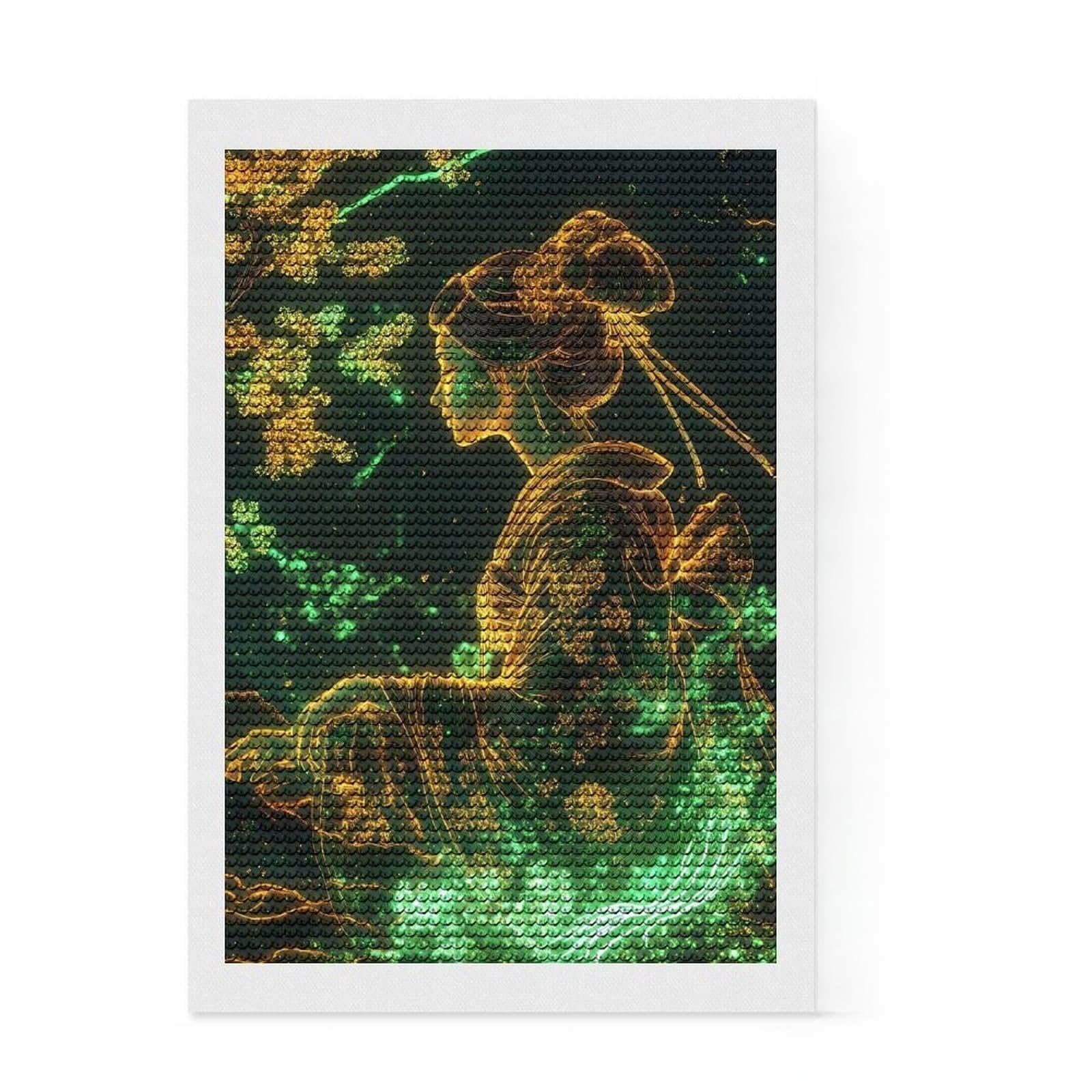 Junmoney Geisha Bloom Neon Japanese Cherry Blossom Full Drill Diamond Painting Kit 8"x12", Full Kit Included, Aesthetic Room Decor, for Family Craft Time