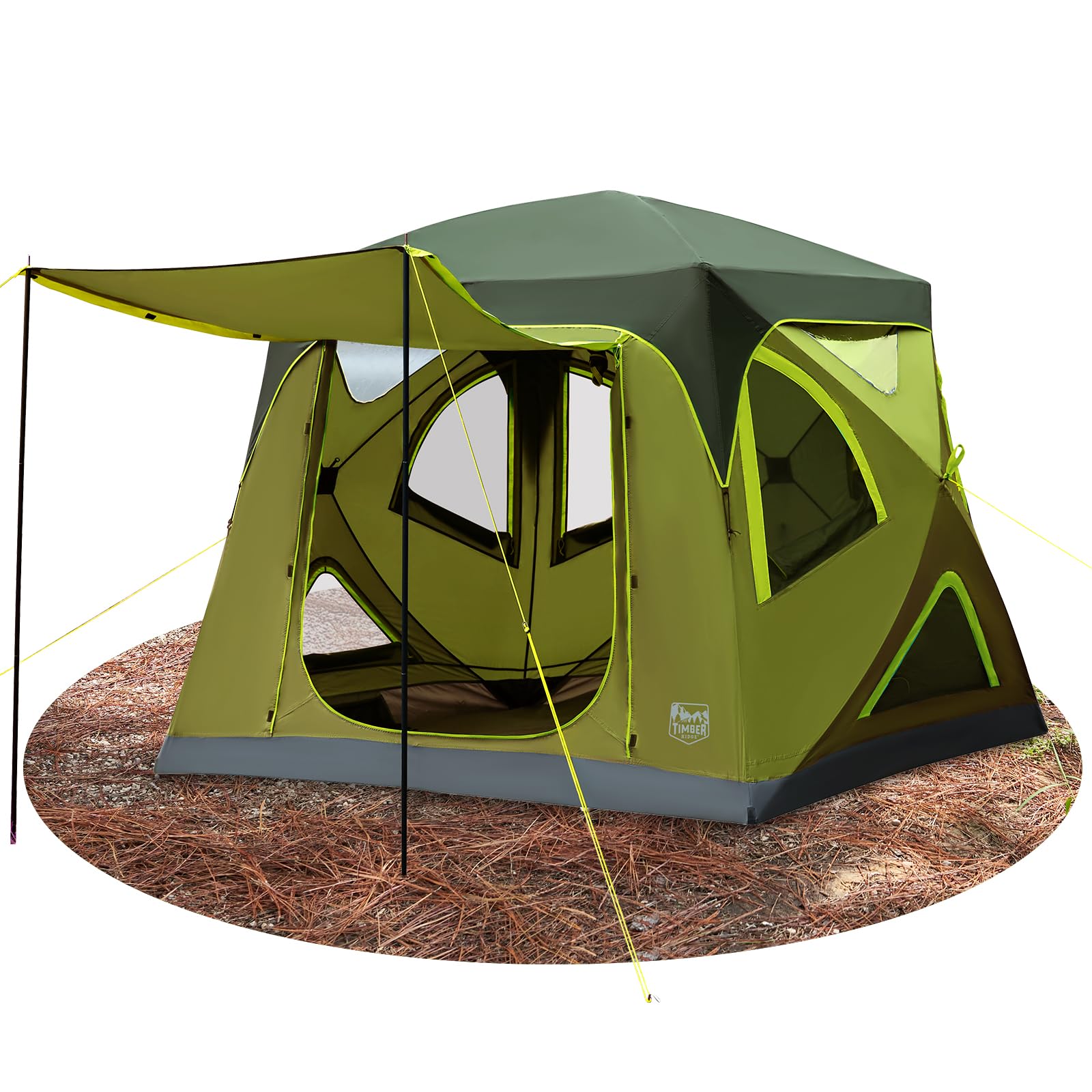 TIMBER RIDGE Camping Tent, 4 Person Instant Pop Up Hub Tent with 8 Windows, Easy 60 Second Setup, Weather Resistant Family Cabin Tents with Rain Fly for Camping, Hiking, Outdoor Travel
