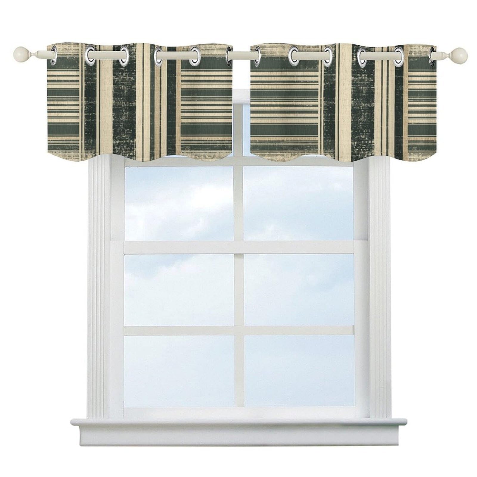 Cortinas opacas cortas con cenefa de rayas modernas para ventanas de dormitorio