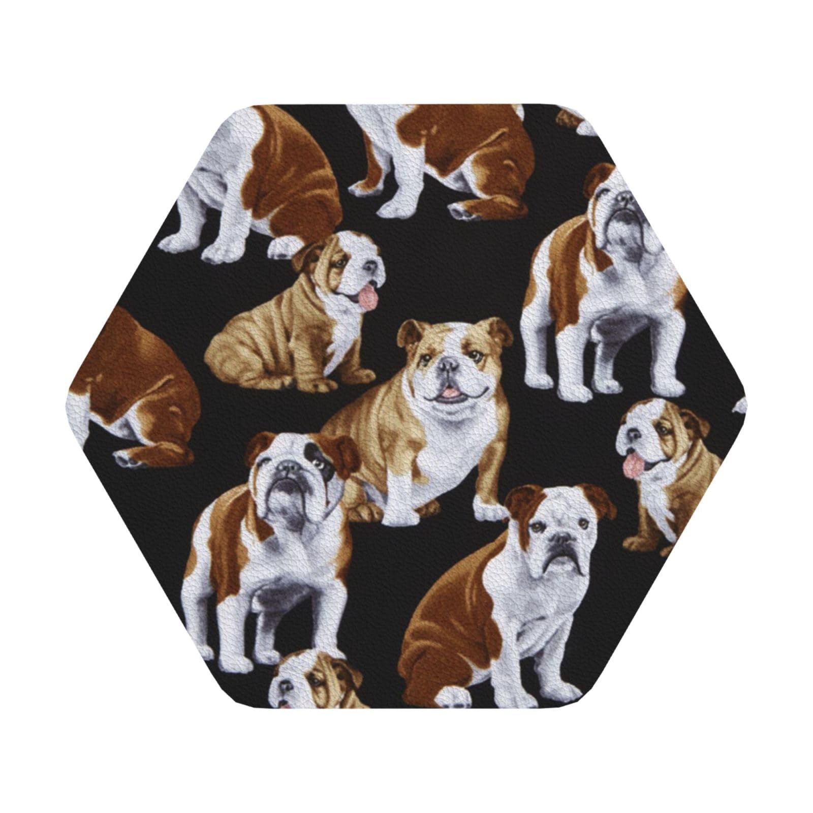 English Bulldogs PU Leather Coasters Set of 6 Hexagon Drink Coasters