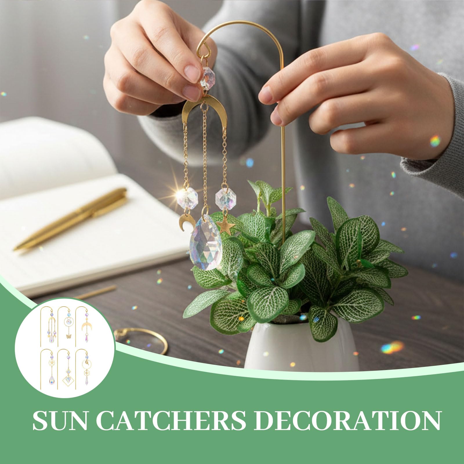 Crystal Suncatcher, 6 Piezas Atrapanuevos de Cristal y Atrapasoles de Cristal, Decoración de Ventana Colgante con Prisma Capturador de Luz para Jardín y Ventana