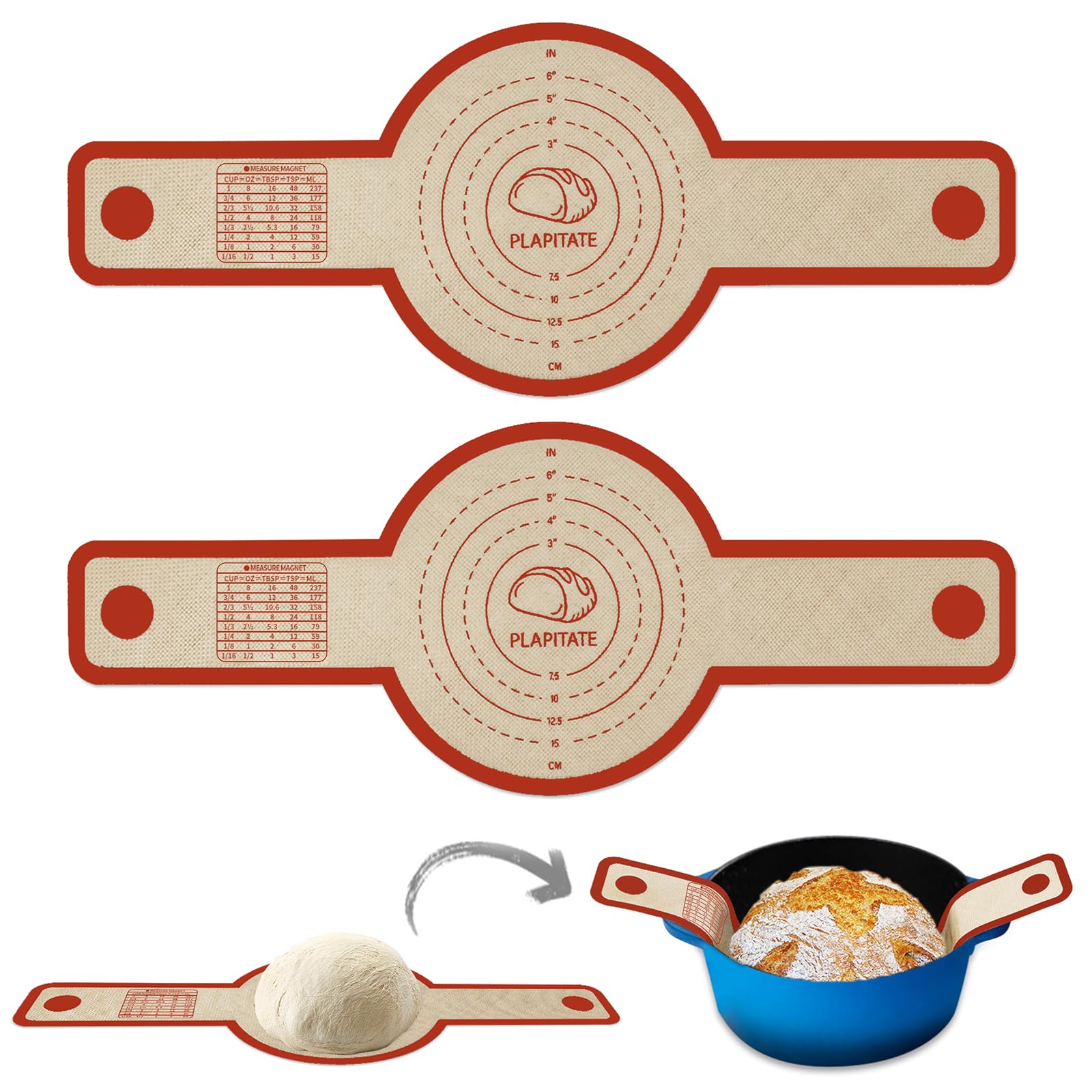 PLAPITATE Silicone Bread Sling for Dutch Oven Liner, 2 Pack Non-Stick, Easy Clean Reusable Silicone Baking Mat with Long Handles, Easy to Transfer