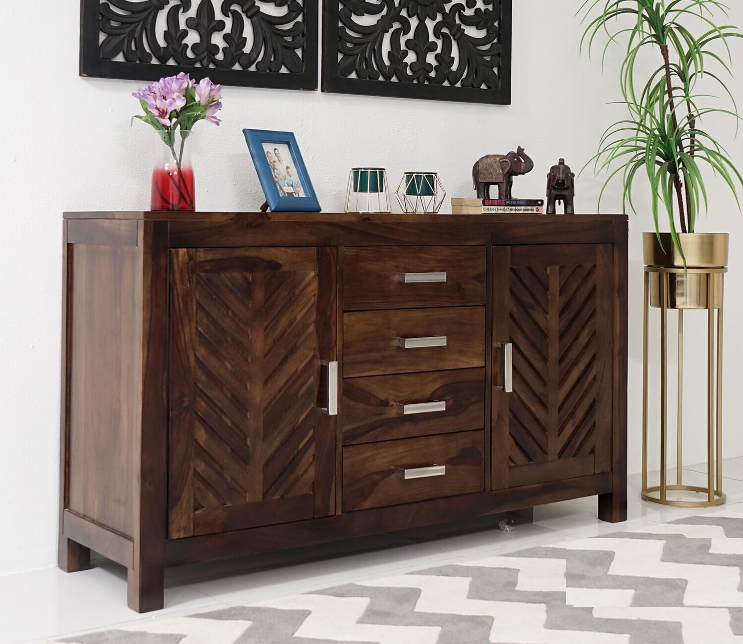 UNITEK FURNITURE Rosewood (Sheesham) Cabinet | Solid Wood Chest of Drawers (Finish Color - Dark Walnut Finish) Cabinet |-image-31