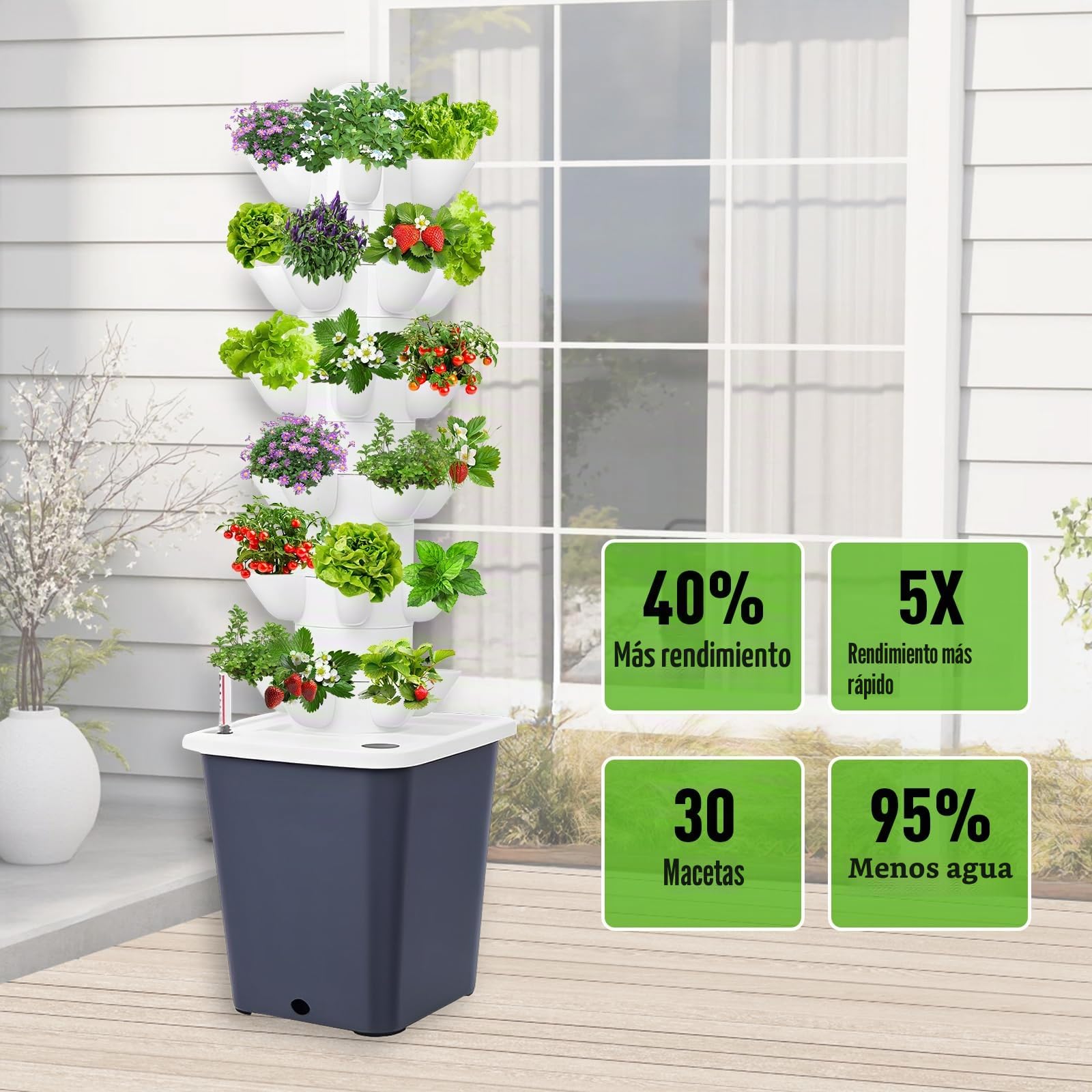 Sistema de cultivo hidropónico de 30 cápsulas, torre de jardín interior con bomba de agua | Kit de jardín aeropónico vertical con depósito de agua móvil para cultivar hierbas, frutas y verduras en casa