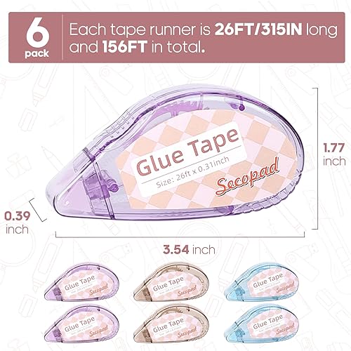 Miniatura 10 de Secopad Cinta para álbum de recortes, paquete de 4 rodillos de cinta de doble cara para manualidades, cinta adhesiva de cinta adhesiva para álbumes