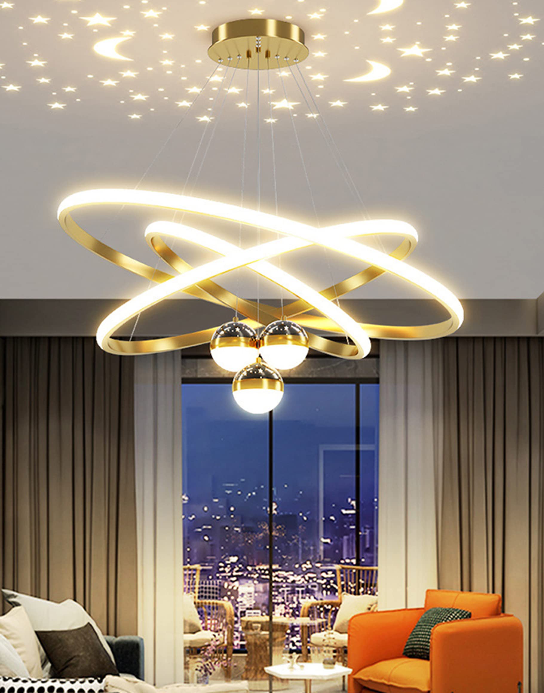 Lampe à Suspension LED Moderne Créative Dimmable - Plafonnier pour Salle à Manger, Salon, Bureau, Cuisine (Or, L30+40+60cm)
