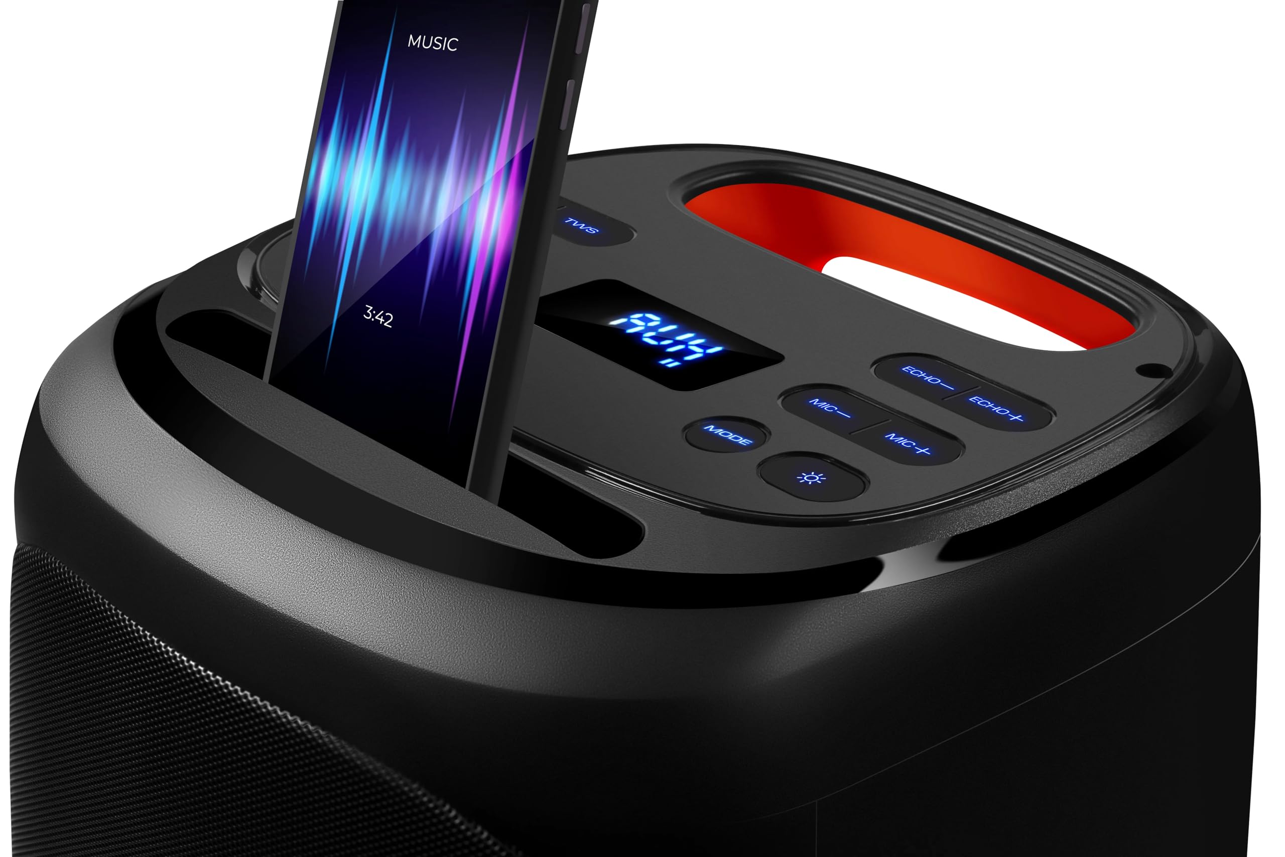 Defender altoparlante Bluetooth con luce, 80 W, scatola musicale con accoppiamento stereo (TWS), Bass Boost, IPX6, impermeabile, Bluetooth Box con MP3, EQ, AUX per feste in interni ed esterni, nero