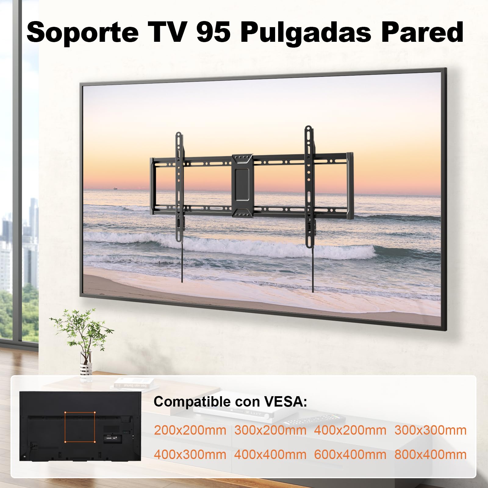 Soporte de Pared Universal para TV Inclinable 43-95 Pulgadas, Soporte Plano para TV hasta 75kg, Compatible con VESA 800x400, para TVs Curvos y Pantallas Planas, Negro