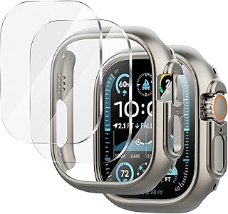 Suoman for Apple Watch Ultra 3/2/1 49mm保護ケース(2セット)アップルウォッチ49mmケース フィルム+ケースfor iWatch Ultra 3/2/1カバー-チタン色