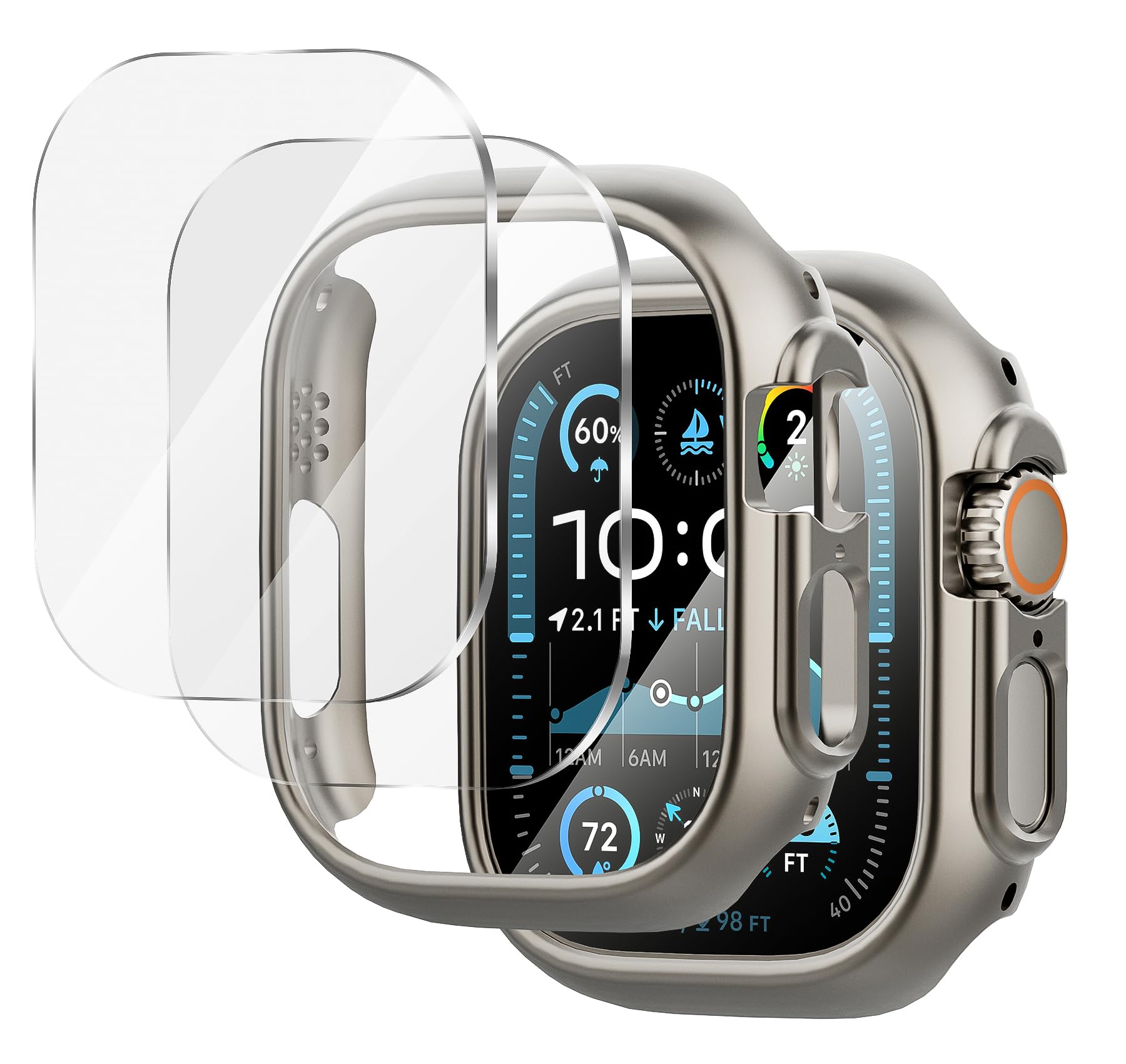 Diruite 2+2 Etui Ochronny do Apple Watch Ultra 3/2/1 49mm Panzerfolie Ochronny,Odporno Zarysowanie Case*2+HD Folia Ochronna*2,Stal Tytanowa(HD)
