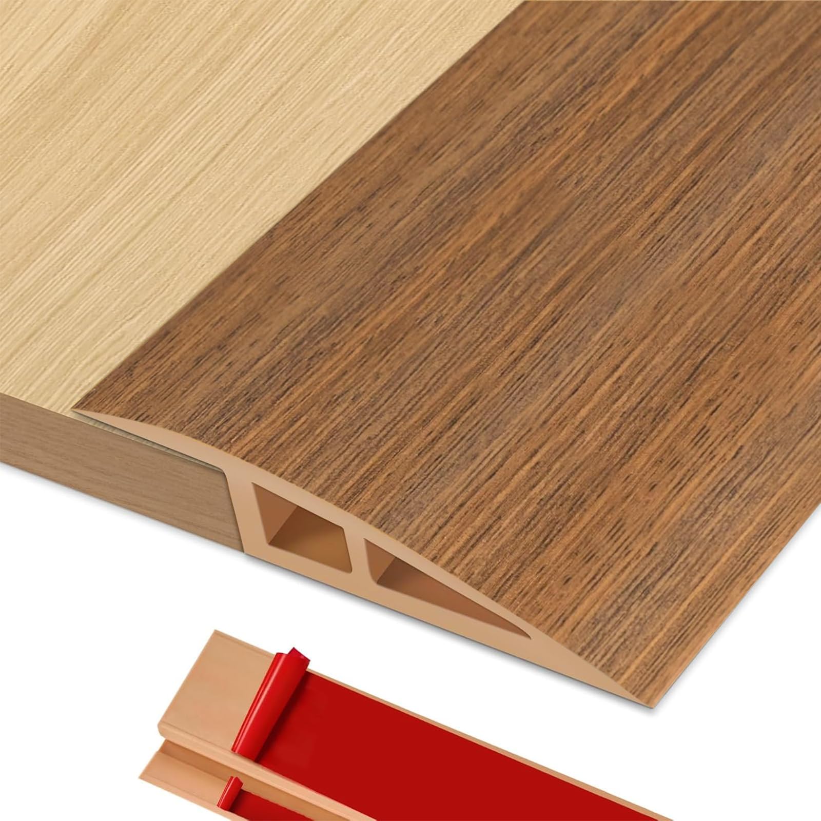 Perfil Transición Suelo Desnivel, 2M x 5cm Perfil de Transición para Suelo Autoadhesivo de PVC, Tapajuntas Suelo para Desniveles de Umbral de 5mm ~ 10mm (Madera Cedro)