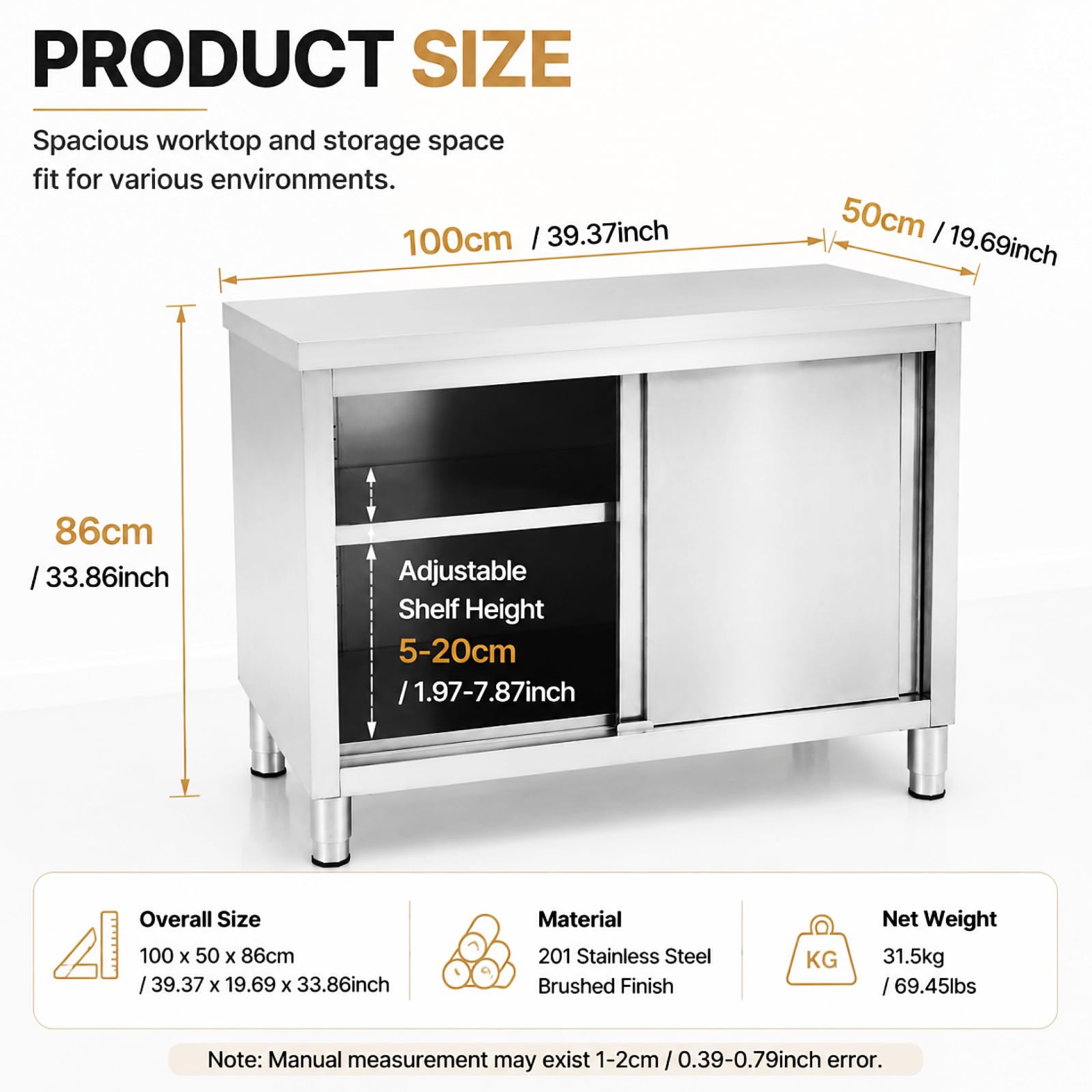 Edelstahl Schrank Outdoor Arbeitstisch 3 Stöckige Edelstahlschrank 100 x 50cm Outdoor Küche Edelstahl Arbeitstisch Freistehend Mehrzweckschrank Silber Edelstahltisch Arbeitsschrank