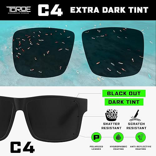 Miniatura 3 de TOROE Gafas de sol polarizadas negras súper oscuras estilo casual, opacas, categoría 4, lentes tintados