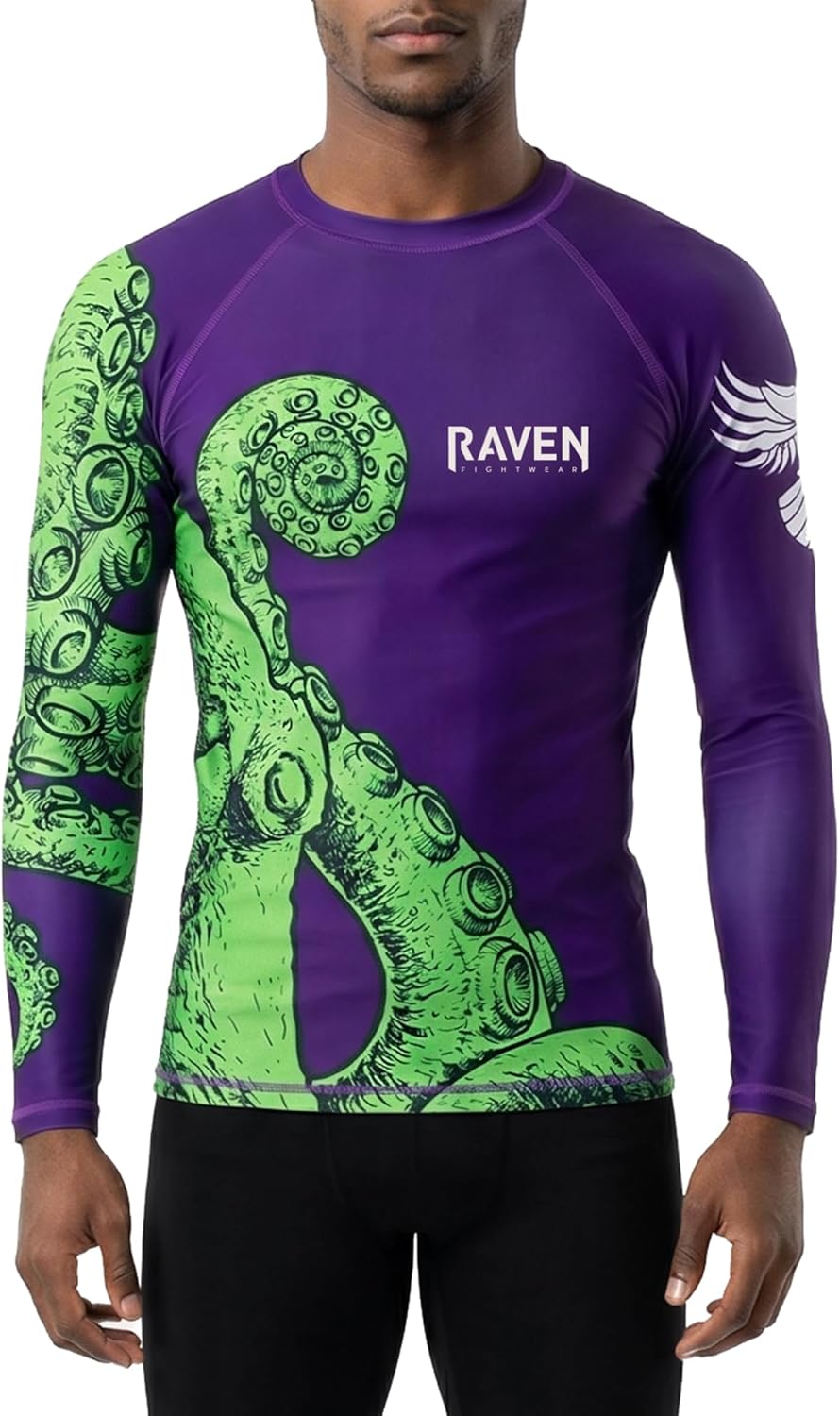 Raven Fightwear Men's Kraken Octopus BJJ Rash Guard MMA Purple/Green