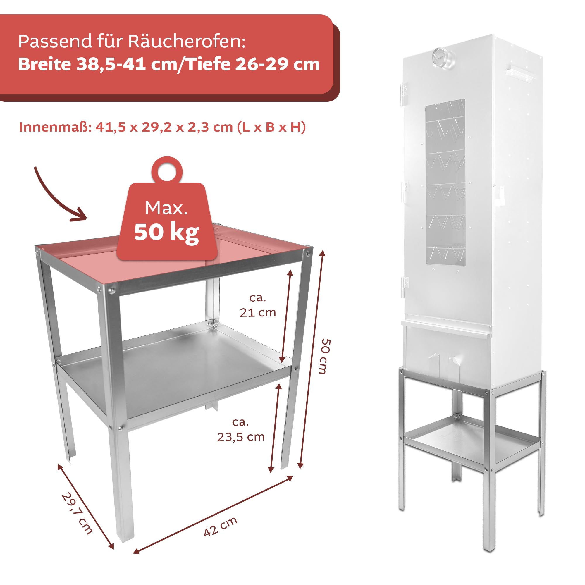LEMODO Räucherofen 110 cm hoch mit Untergestell, Räucherschrank aus legiertem Stahl, Kalträucherofen mit großer Räucherkammer, Tischräucherofen